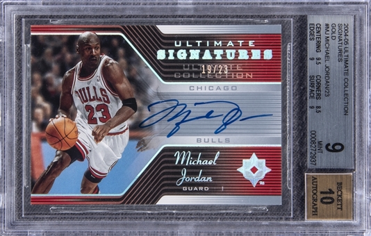 2004-05 Ultimate Collection "Ultimate Signatures" Gold #US-MJ Michael Jordan Signed Card (#19/23) - BGS MINT 9/BGS 10